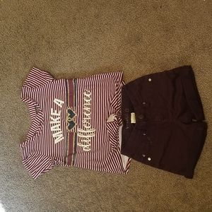 Girls shorts and shirt outfit set size 7/8 burgundy